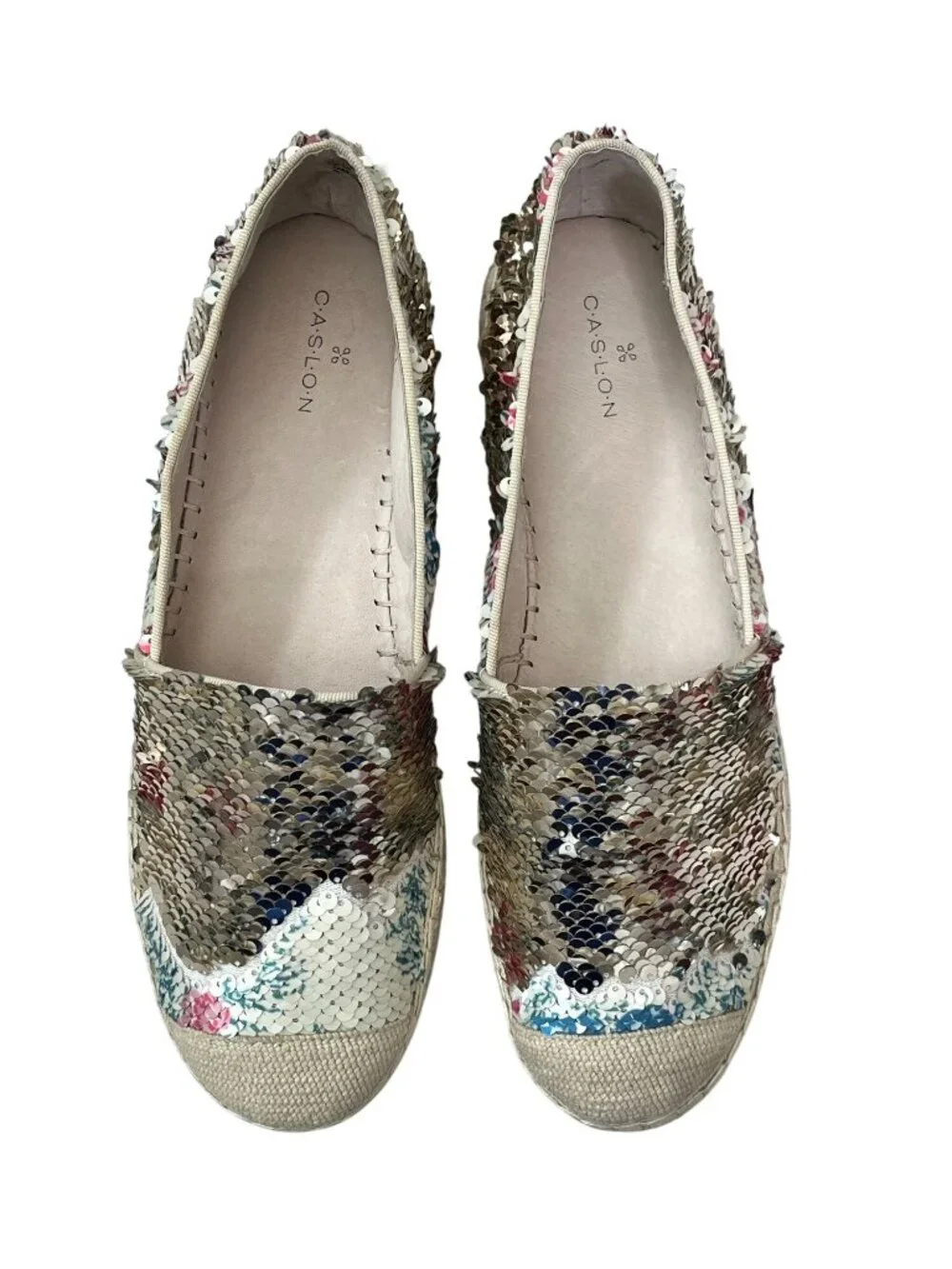 Caslon Collins Floral Gold Reversible Sequin Espadrille Platform Shoes SZ 9 NWOB